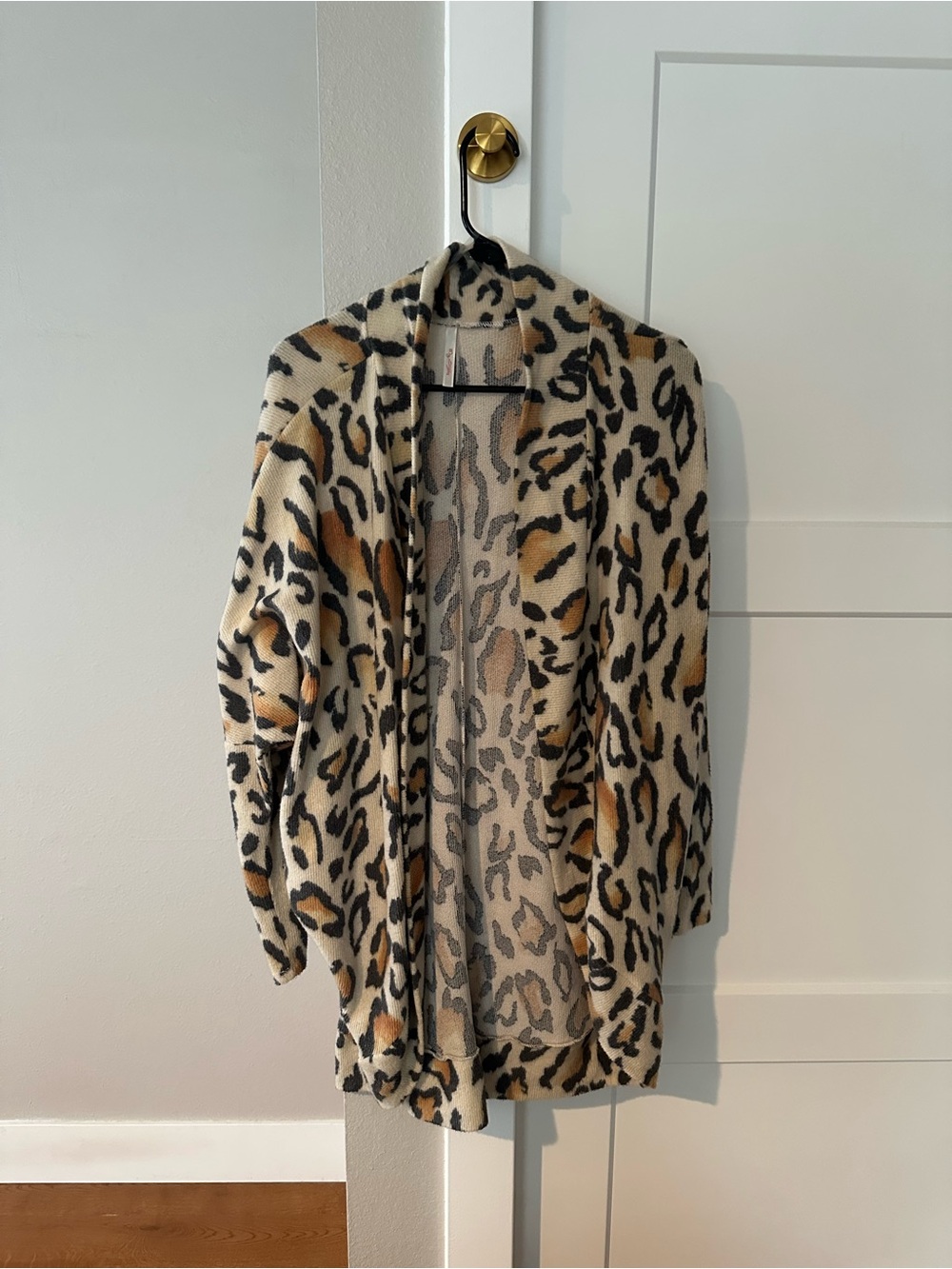 My Story Leopard Print Open Cardigan in Cream, Black, Brown